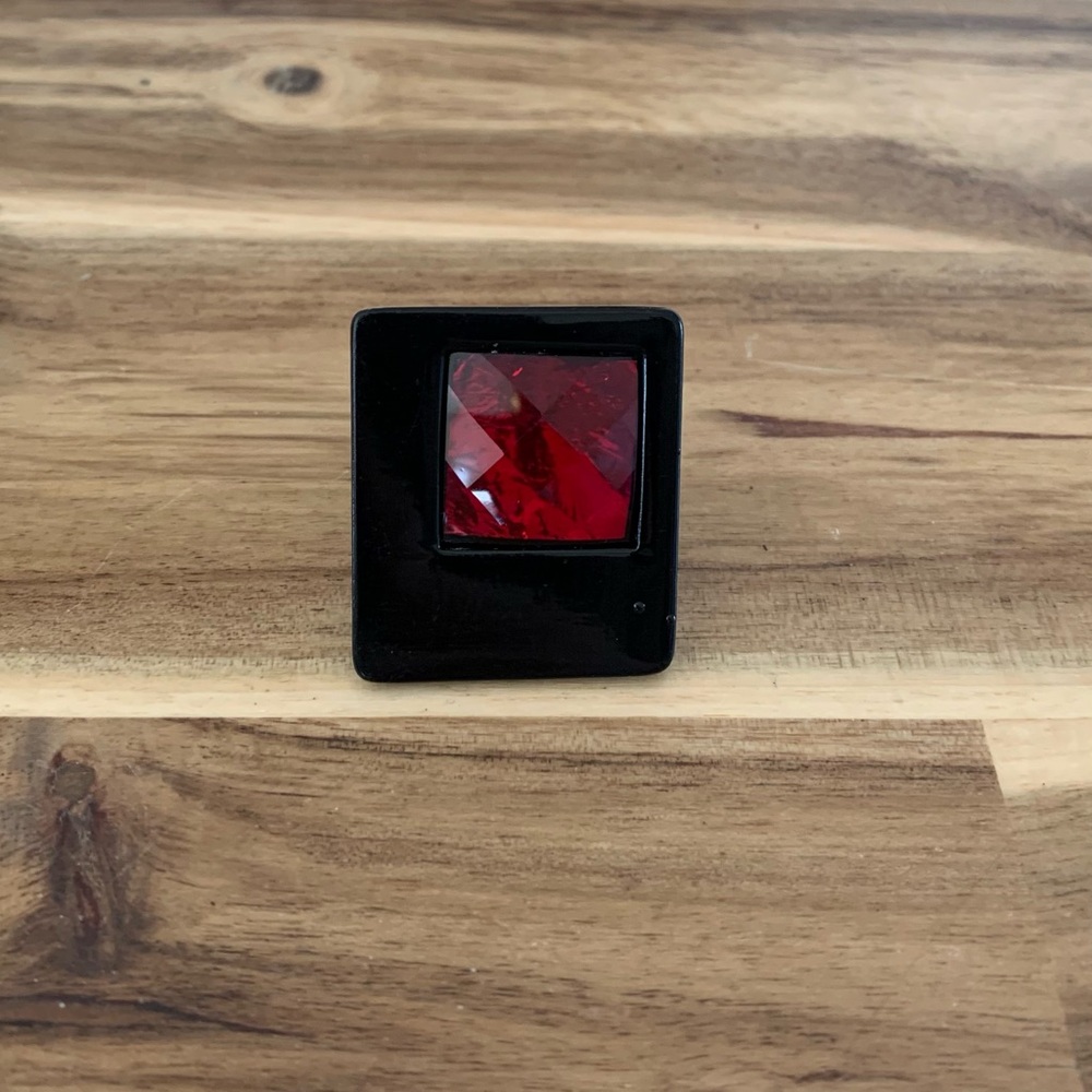 IKITA red rhinestone square statement ring adjustable size NWOT